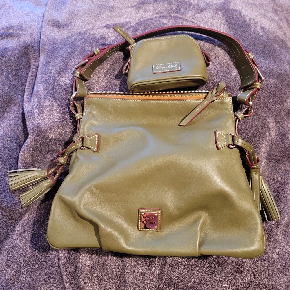 Dooney & Bourke Wexford Leather Tegan bag wallet keychain. Color Olive.